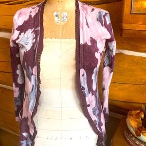 Anne Klein Sweater Women's XS Rich Colored purple pink blue floral cardigan EUC